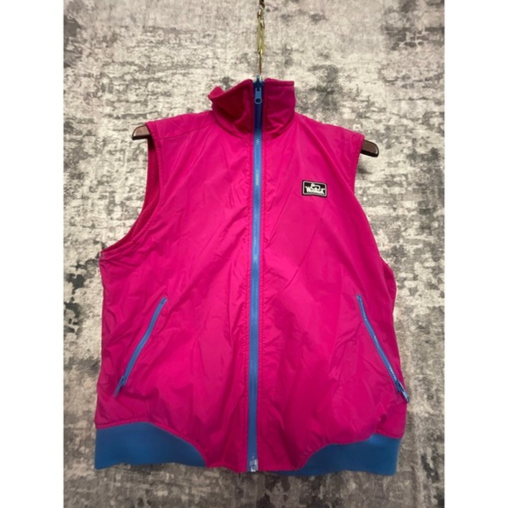 Vtg Woolrich Woman Pink Vest Nylon‎ Fleece Lined 80s Retro Ski Blue Zip Med.